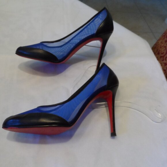 Christian Louboutin Black & Blue Leather / Mesh Heeled Pumps – IT 38.5 /US 8–8.5 - Picture 6 of 16